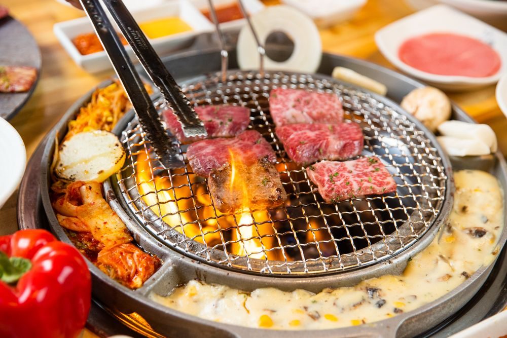 Meat on a Korean barbecue grill